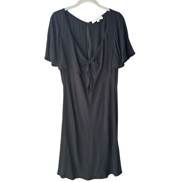 LOFT Black Dress V-Neck Front Tie Size L - Picture 1 of 6